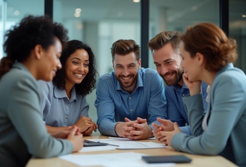 Diverse group of professionals discussing